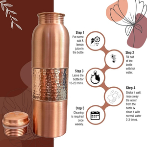 Bouteille d'eau ayurvédique en cuivre pur, design martelé, réutilisable, écologique, portable, finition mate, luxe moderne, logo personnalisé, OEM - Product Image 4