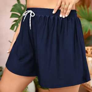 Pantalones Cortos Tipo Culotte para Mujer, Cintura Elástica, Color Sólido, Pierna Ancha, Casuales, Primavera-Verano, Tejido 100% Algodón, Personalizables - Product Image 4