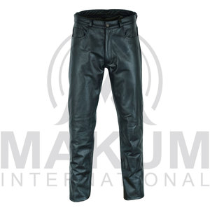 Pantalon en cuir noir pour homme, coupe droite, taille haute, style motard, fermeture boutonnée - Product Image 3