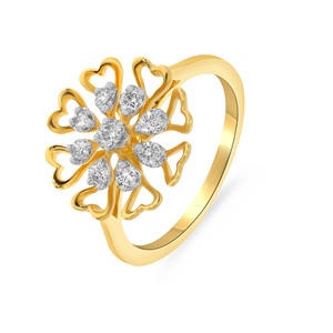 Bague de fiançailles de luxe pour femme en or 14 carats avec motif floral élégant et pierres étincelantes - Bague diamant Sunny Love Bloom - Product Image 1