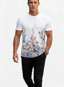 ONETEN <b>Men's</b> Slim Fit <b>T</b>-<b>Shirt</b> White Crew Neck Short Sleeve <b>Floral</b> Print Pattern Quick Dry Casual Tee - Product Image 2