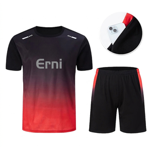 Conjunto Deportivo de 2 Piezas para Hombre, Verano, Algodón y Elastano, Secado Rápido, Camiseta de Manga Corta con Bolsillo y Pantalones Cortos, para Correr y Gimnasio - Product Image 1