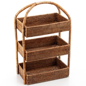 Rattan storage <b>display</b> stand kitchen countertop organizer handmade 3 tier fruit <b>basket</b> shelf - Product Image 2