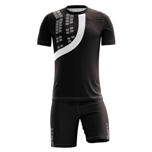Ensemble de maillot de football géométrique noir pour homme, manches courtes, col rond, polyester respirant, uniforme ajusté - Product Image 1