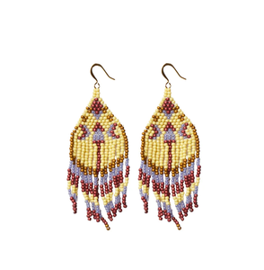 Boucles d'oreilles à franges perlées, fabrication de bijoux avec perles jaunes, orange, marron et bleues, style de bijoux longs pour femmes - Product Image 2
