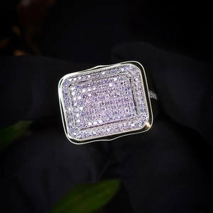 Anillo de compromiso cuadrado de plata de ley 925 con moissanita y diamantes, totalmente engastado, micro pavé, estilo hip hop, joyería para hombre - Product Image 3