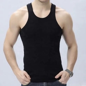 เสื้อกล้ามผู้ชายสีดำ คอกลม ผ้าฝ้ายถัก 100% แห้งเร็ว ระบายอากาศดี เหมาะสำหรับออกกำลังกาย ฟิตเนส ไซส์ใหญ่ XL สวมใส่สบายๆ - Product Image 2
