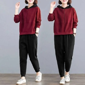 Conjunto de pantalones superiores de manga larga, conjunto de pantalones con capucha acogedores para mujer, chándal de manga larga con cremallera y cintura elástica, suave y cálido para otoño - Product Image 2