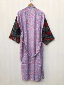 Robe kimono en soie teinte à la main, bleue, style bohème, longue et ample, paréo de plage, vêtement de détente, cadeau pour elle - Product Image 4