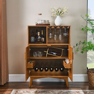 Estante para Botellas de Vino Ajustable de 31.5 Pulgadas, Mueble Rústico para Cocina, Barra de Café, Mueble para Licores, Soporte para Copas de Vino - Product Image 3