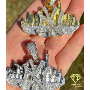 Pendentif Iced Out NY avec motif de l'horizon de la ville, diamant moissanite rond, argent sterling 925, bijoux hip-hop unisexe - Product Image 5