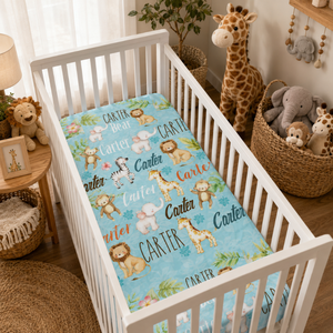 100% Organic Cotton Knitted Customized Crib Sheet <b>Bedding</b> | Marine Animal Print Fitted Crib Mattress Cover Private Logo - Product Image 1