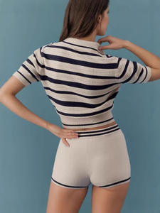 Nouvel ensemble sportif tricoté 2026 – Short décontracté à carreaux taille haute anti-plis pour femme – Tenue décontractée - Product Image 3