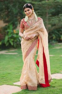 Sari Tradicional Étnico Indio de Seda Georgette con Bordado para Bodas, Fiestas y Eventos Festivos para Mujeres - Product Image 3