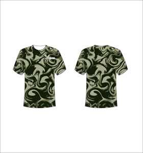 T-shirt personnalisé à manches courtes en sublimation, vêtement de sport léger avec motif abstrait liquide vert foncé et noir - Product Image 1