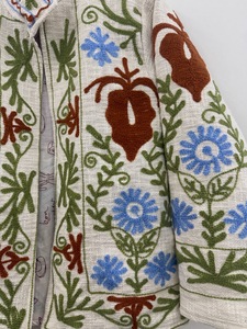 Hand Embroidered Cotton Knitted Bomber <b>Jacket</b> <b>Women</b> Floral Pattern Open Stitch Full Sleeve Quick Dry Winter Autumn <b>Spring</b> Stand - Product Image 5