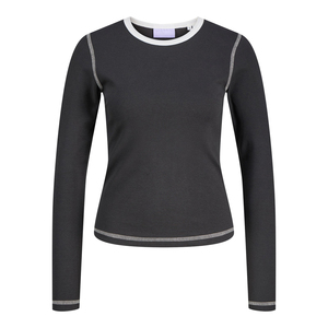 Camiseta de Punto de Manga Larga para Mujer, Color Gris Oscuro, Cuello Redondo, Corte Regular, Transpirable, 100% Algodón, para Todas las Temporadas - Product Image 5