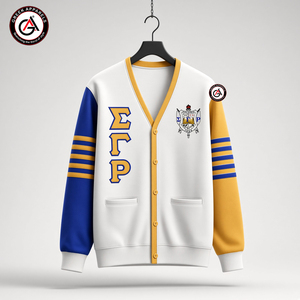 Sigma Gamma Rho Sorority Embroidered Acrylic Women's Winter Vintage Anti-Wrinkle V-Neck Full Sleeve Cardigan <b>Covered</b> <b>Buttons</b> - Product Image 1