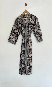 Bata Kimono de Algodón 100% Tejido Suave y Transpirable con Estampado de Bloques y Dibujos Animados Naaz para Mujer, Camisón de Verano Hecho a Mano con Cuello en V, ODM - Product Image 4