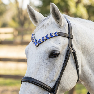 Brida de caballo de lujo personalizada de cuero azul zafiro con cristales en forma de V, marquesa, hoja y lágrima, cosida a mano con costuras de alta resistencia - Product Image 6