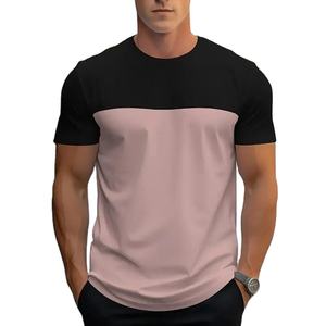 T-shirt à col rond à manches courtes pour homme, coupe classique, tricoté, décontracté, rayé, 100% coton respirant, noir, beige, orange - Product Image 3
