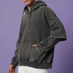 Sudaderas con capucha de doble capa para hombre, de peso pesado, con efecto lavado ácido y desgastado, estilo oversize - Product Image 3
