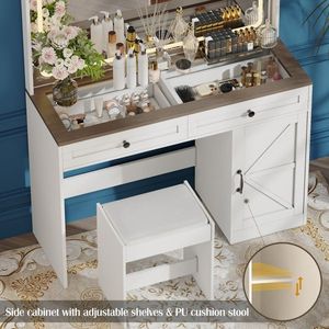 43.3\" <b>Makeup</b> Vanity Dresser Table with Large <b>Mirror</b> LED Light Strip Adjustable Brightness Dressing Desk 3 - Product Image 5