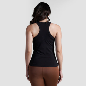 Women's Black Knitted Tank <b>Top</b> Solid Color O-Neck Breathable Stretch Fit Minimalist Style Regular Length - Product Image 2