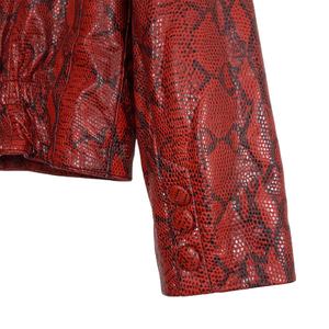 แจ็คเก็ตหนังงูเหลือมสำหรับผู้หญิง, ใหม่เสื้อแจ็คเก็ตนักขี่จักรยานหนังลายนูนพิมพ์ลายงู - Product Image 6