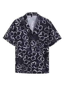 เสื้อเชิ้ตแขนสั้นลำลองสไตล์ฮาวายสำหรับผู้ชาย ลายดอกไม้ ติดกระดุมแถวเดียว สำหรับฤดูร้อน พักผ่อน ชายหาด วันหยุดกลางแจ้ง - Product Image 2