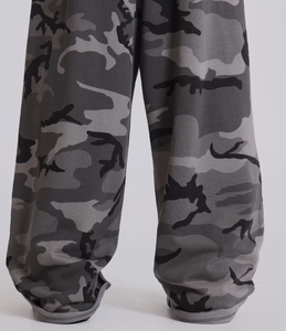 Men's Gray Camouflage Wide Leg Pants <b>Elastic</b> Waist Casual Breathable Midweight Polyester <b>Trousers</b> Autumn Style - Product Image 4