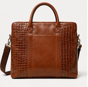 Porte-documents pour ordinateur portable en cuir véritable de qualité supérieure, grand format, style vintage, pour hommes, motif alligator, sac de messager professionnel, sac de travail, sac de voyage - Product Image 1