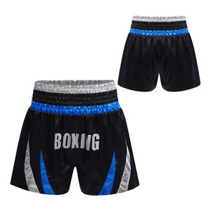 Shorts de boxe noirs unis pour l'entraînement, personnalisables, pour MMA et Muay Thai, anti-plis, taille mi-haute, pour le combat - Product Image 1