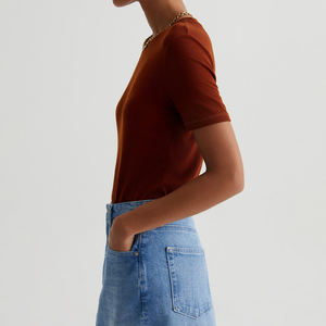 Womens Cropped Short Length Tshirt 180gsm O-neck Slim Fit Custom logo Screen Print Streetwear Knitted Women <b>Top</b> - Product Image 3