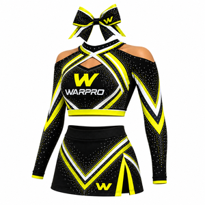 ชุดยูนิฟอร์มเชียร์ลีดเดอร์ WARPRO สีน้ำเงินเงิน ประดับด้วยคริสตัล พิมพ์ลายแบบ Sublimation เสื้อครอปแขนยาว กระโปรง สำหรับผู้ใหญ่ ผู้หญิง - Product Image 3