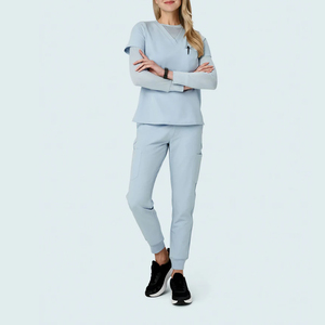 Women's Light Blue Medical <b>Scrub</b> <b>Set</b> V Neck Nursing Uniform Breathable Stretch Hospital Clinic Healthcare Workwear OEM ODM - Product Image 3