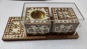 Hot Selling Green Arabic Style <b>Hexagonal</b> Capiz Shell Inlay Tray Expensive Bakhoor Burner Set Oud Candle Warmers - Product Image 5