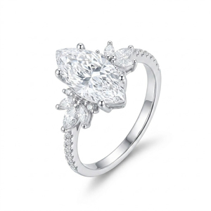 1.50ctw Lab Grown Diamond 925 <b>Sterling</b> <b>Silver</b> Engagement <b>Ring</b> 14K White Gold Marquise Cluster Diamond <b>Ring</b> Matching Bridal <b>Set</b> - Product Image 4