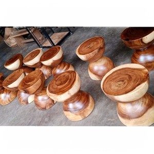 Table d'appoint ronde artisanale en bois massif, grain naturel, bois de Suar, piédestal, tabouret d'appoint, salon, Jepara, Indonésie - Product Image 4