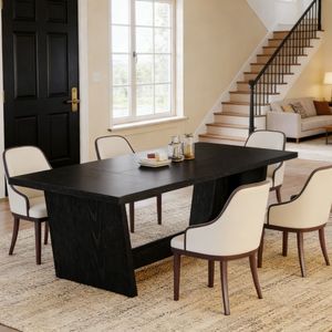 Tavolo da Pranzo in Legno Massello Rettangolare con Piano in Pietra Sinterizzata Effetto Marmo, Arredamento per Sala da Pranzo, Assemblato - Product Image 4
