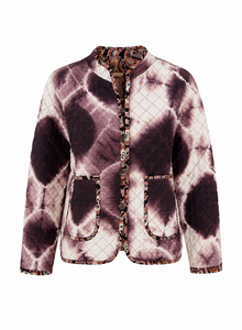 Veste matelassée en coton tie-dye personnalisée pour femme, col mandarin, bordure contrastante, style bohème, manteau d'hiver rembourré avec poches - Product Image 3