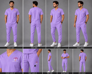 Ensemble de blouses médicales pour hommes, col en V, gris, tissu tissé en coton et polyester, uniformes d'hôpital - Product Image 3