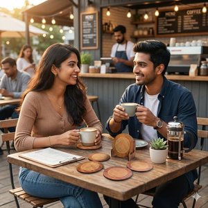 Wooden Coasters Set of 6 with Holder <b>Stand</b> for Tea Coffee Cups Round <b>Drink</b> Coaster Set for Dining Table Protection - Product Image 3