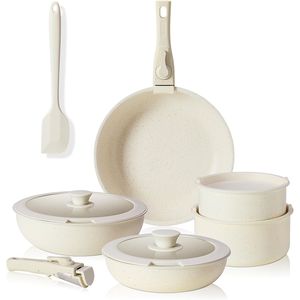 Set di Pentole Antiaderenti da 12 Pezzi Bianco Latte per Cucina a Induzione, Lavabili in Lavastoviglie e Adatte al Forno, con Manico Staccabile - Product Image 1