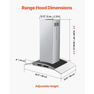 Cappa da cucina a parete in acciaio inox da 90 cm/900 mm, 800 CFM, con controllo gestuale - Product Image 6