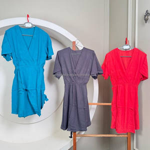 Women's New Arrival V Neck <b>Belted</b> Mini Dress with Flared Sleeve Adjustable <b>Waist</b> Tie & Above Knee Length Casual Summer Dresses - Product Image 4