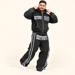 Ensemble de survêtement en polaire pour homme avec veste zippée et pantalon large, détails brodés, étiquette personnalisée, conception OEM ODM sur mesure - Product Image 6