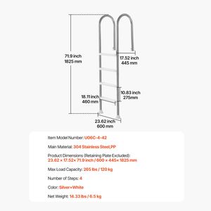 Scala per Piscina a 4 Gradini in Acciaio Inossidabile con Corrimano Antiscivolo e Design Robusto (Capacità di Carico 120 kg) - Product Image 4
