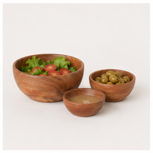 Ensemble de bols de service en bois d'acacia écologiques faits à la main, bols à salade et à fruits en bois à grain naturel pour la cuisine et la restauration - Product Image 2
