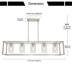 Lampadario a sospensione moderno a 5 luci per isola cucina, con paralume in vetro trasparente e gabbia lineare, per illuminazione sala da pranzo - Product Image 3